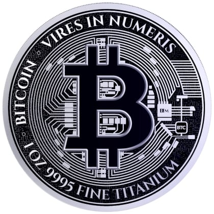 Bitcoin Münze aus Titan 1 oz